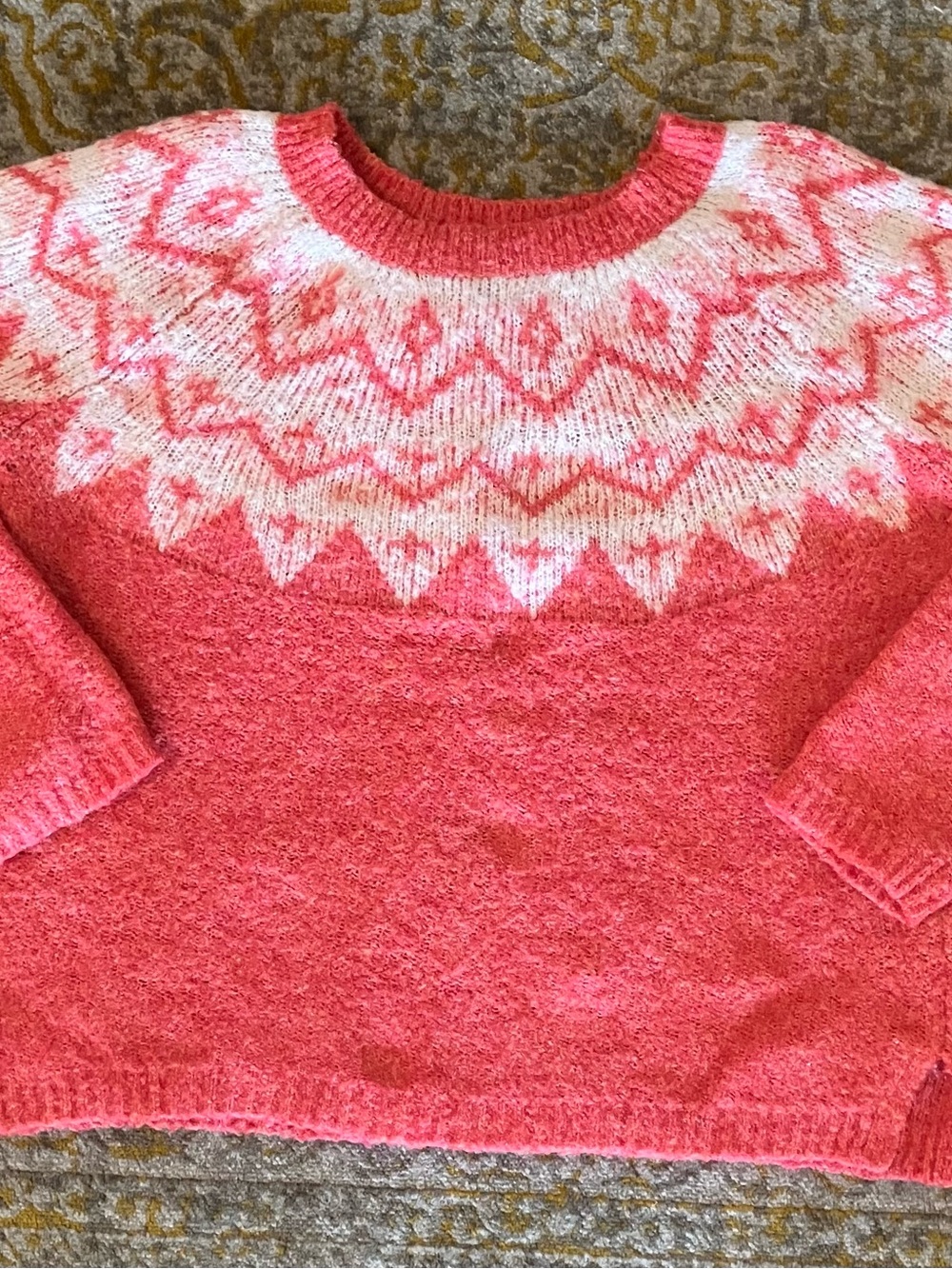 Sonoma Coral and White Fair Isle Sweater